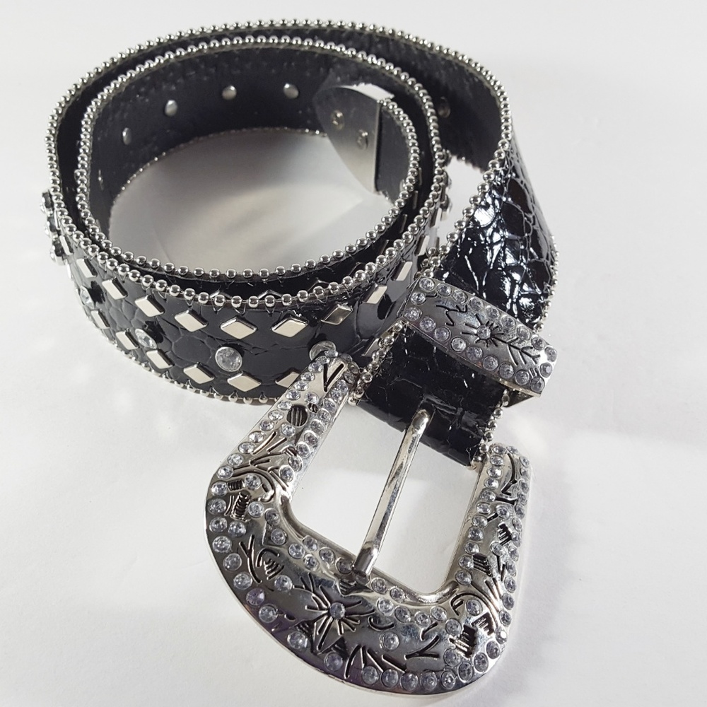 Rhinestone Studded Belt Cowgirl Rodeo Leather Country Western Glam Y2K Festivals - Picture 3 of 4